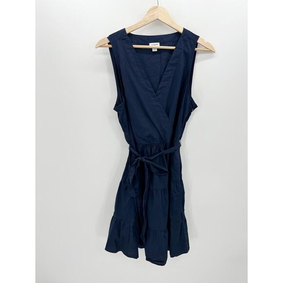 J. Crew Factory Womens Blue Faux Wrap Mini Dress Ruffles Belt V Neck Size 14 - Picture 1 of 12